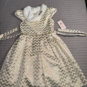 Jona Michelle NWT Gold and White A-Line Dress Sleeveless Cowl Neck Sz: 10